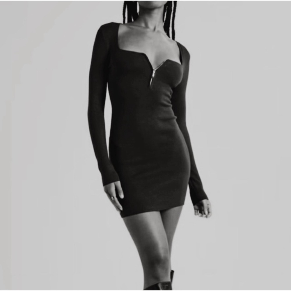 Abercrombie Fitch Black Knit Square Neck Zip Front Dress Sz MT #416